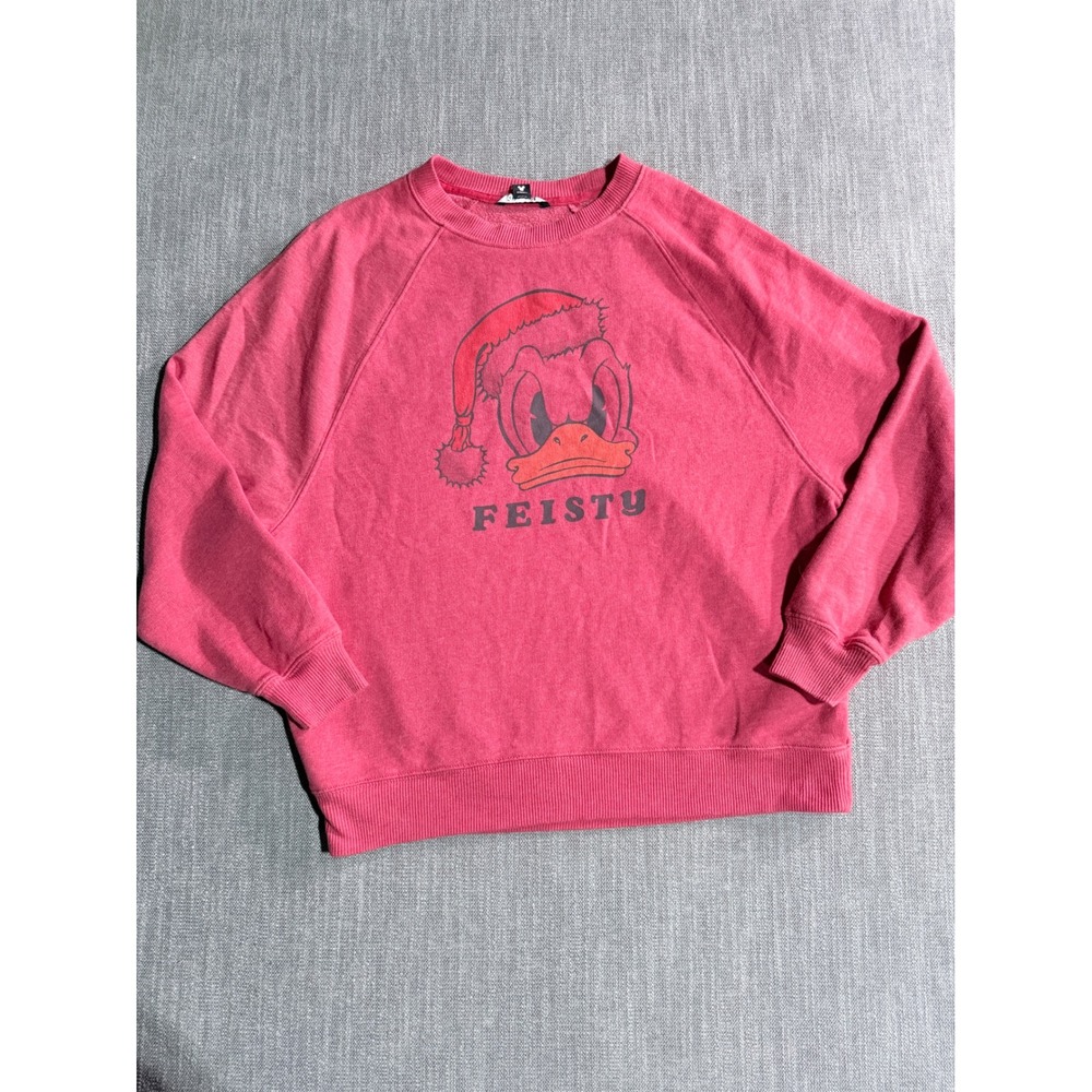 Disney x American Eagle Donald Duck Feisty Christmas Sweatshirt Pink XS